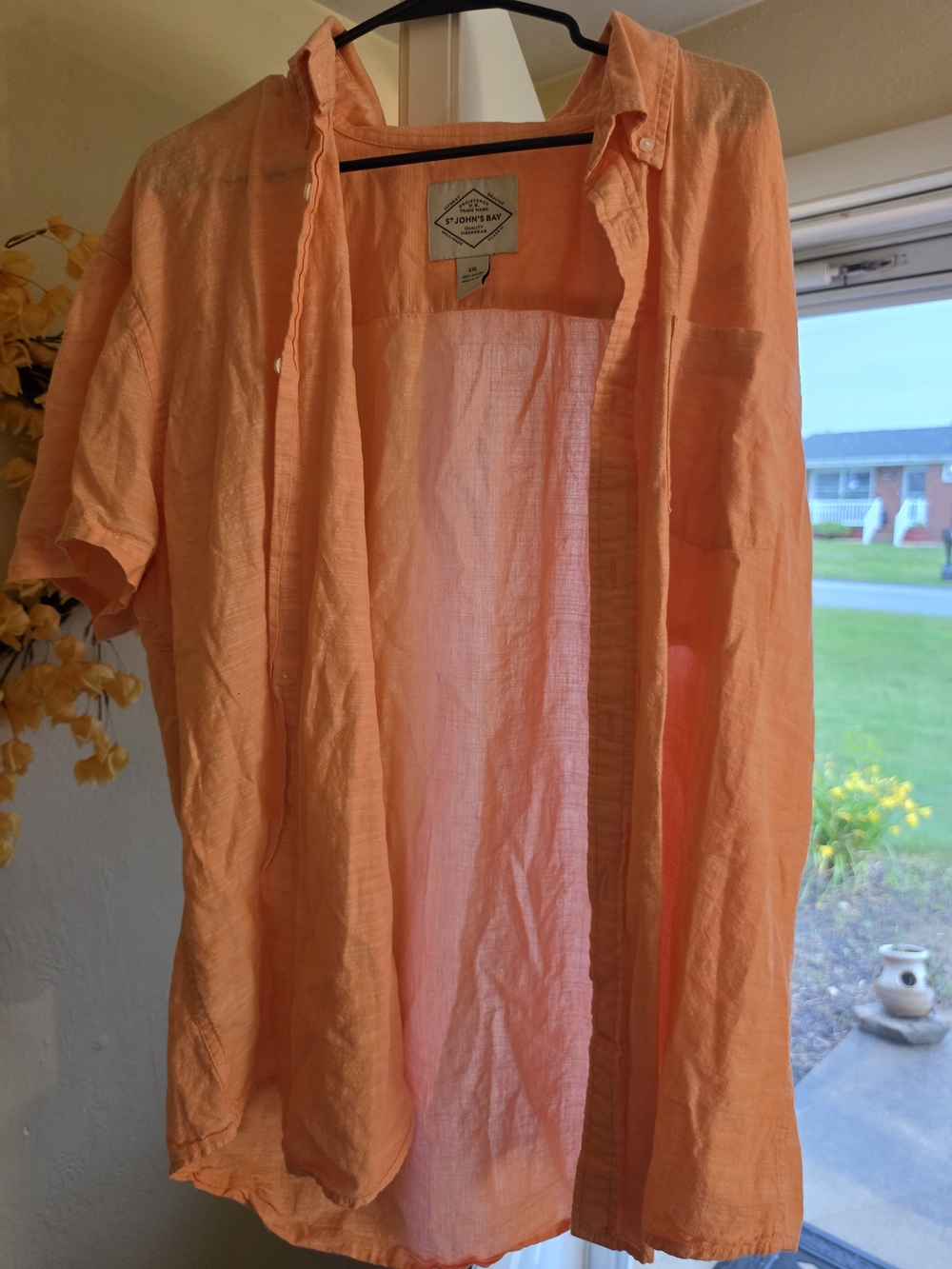 St. John's Bay Men's XXL Orange Solid Cotton Woven Short Sleeve Button-Down